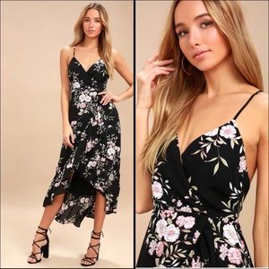 LULUS - BLACK FLORAL PRINT HIGH LOW MAXI DRESS